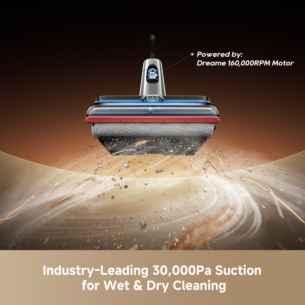 Wet/dry vacuum floor nozzle with red trim and roller brush, high-power suction