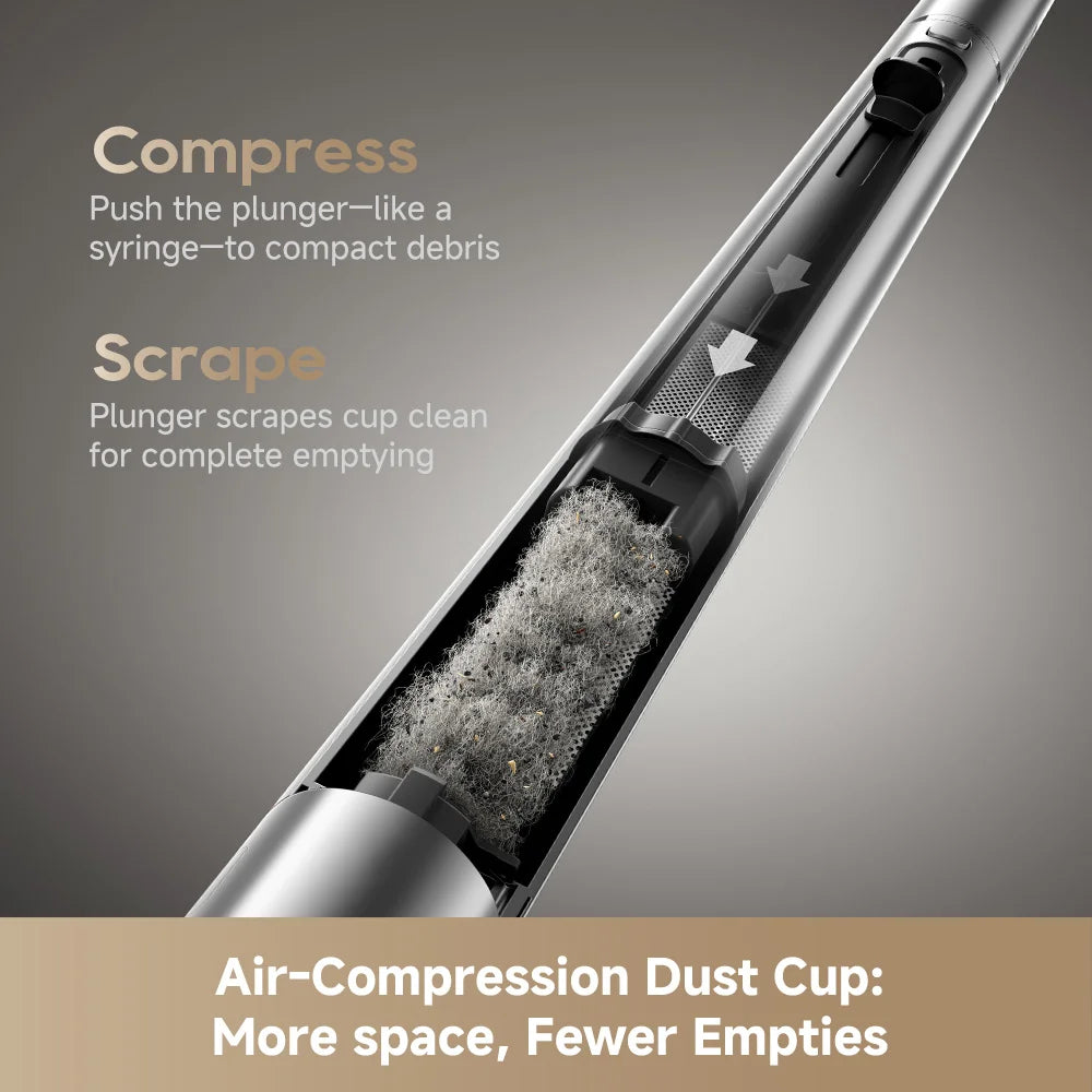 Dreame cordless vacuum dust cup area with filter and debris collection chamber