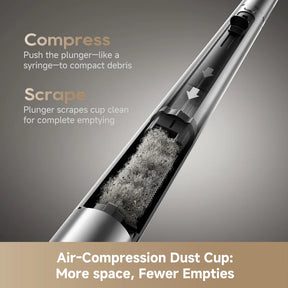 Dreame cordless vacuum dust cup area with filter and debris collection chamber
