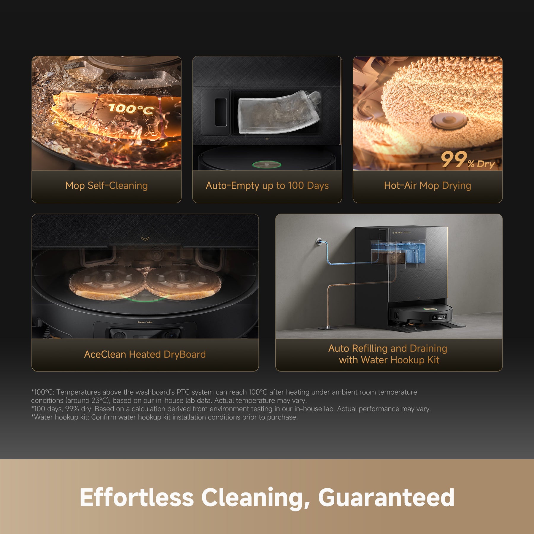 Dreame X60 Ultra cleaning dock with mop self-cleaning, drying, and auto-empty visuals