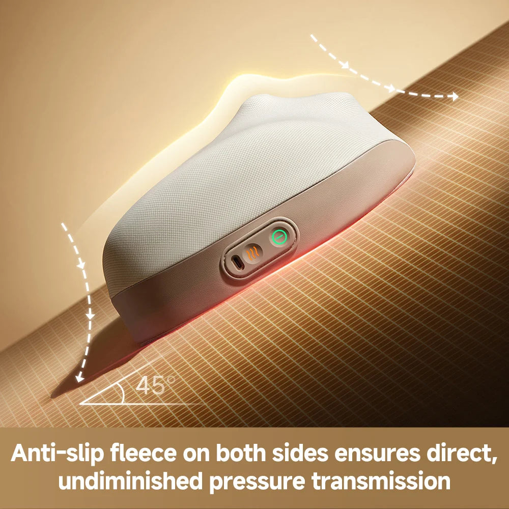Waist massager pillow side view with control button and glowing status light