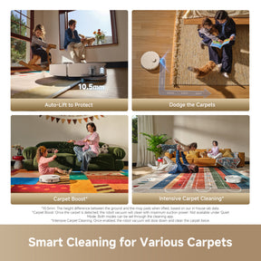 Robot vacuum lifting to protect mop on carpet for intensive cleaning