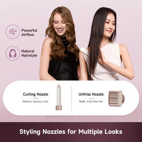 Rose gold hair dryer styling nozzles set with curling and smoothing tips