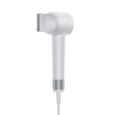 High-speed hair dryer with smoothing nozzle, white body and light gray nozzle