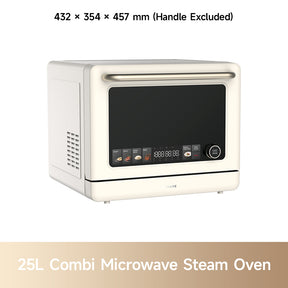 White 25L Combi Microwave Steam Oven with black display and side ventilation slots