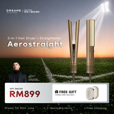 Hair styler with two AeroStraight attachments, gold and cream vented nozzles