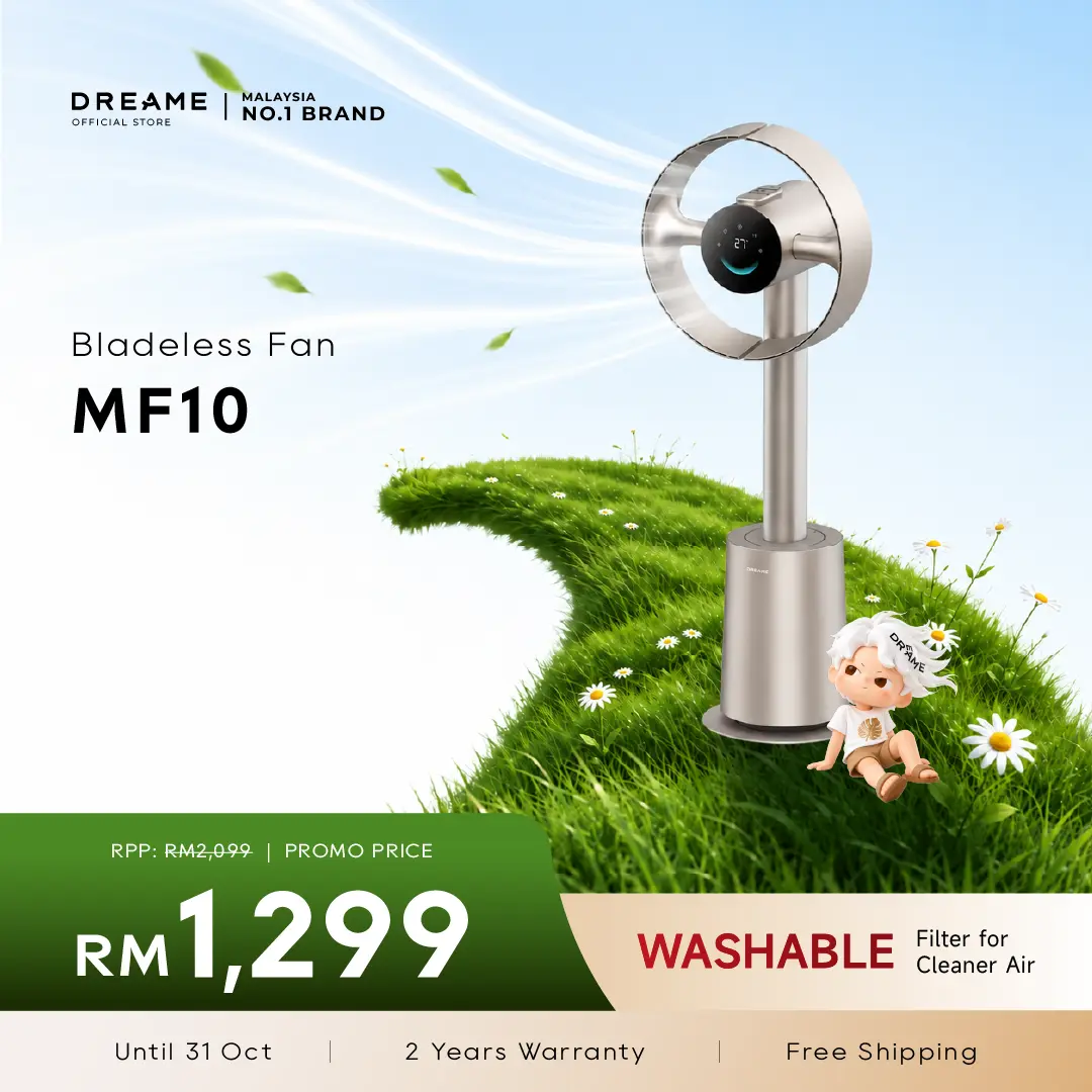 Dreame MF10 bladeless fan with tall stand and circular airflow inlet