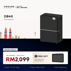 Black countertop dehumidifier with top control panel and front vent, standing upright.