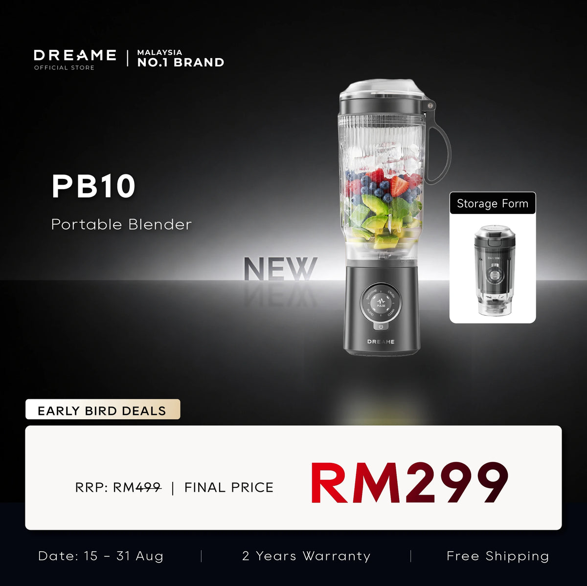 Dreame PortFresh PB10 portable blender with clear blending jar and carrying handle