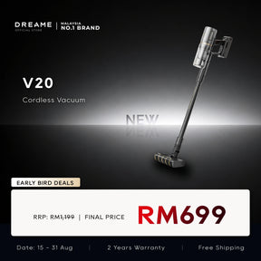 Dreame V20 cordless stick vacuum cleaner with handle and clear dust canister