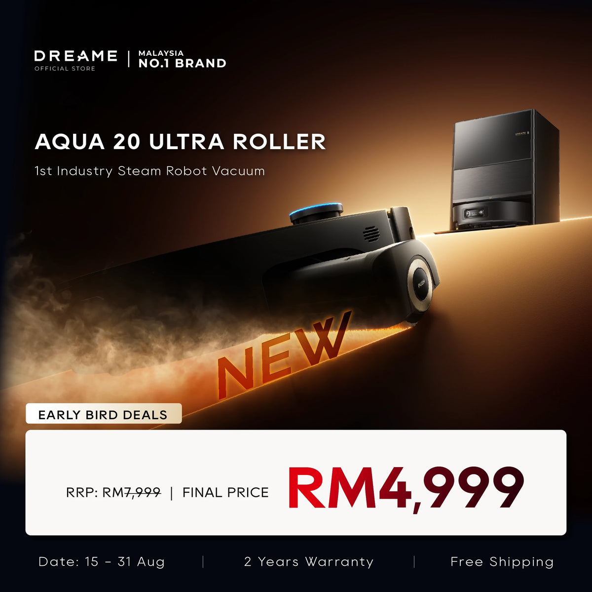 [PRE-ORDER 30 DAYS] Dreame Aqua 20 Ultra Roller Robot Vacuum