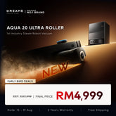 Dreame Aqua 20 Ultra roller robot vacuum with top control and charging dock