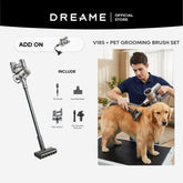 Cordless vacuum cleaner with pet grooming brush set attachment