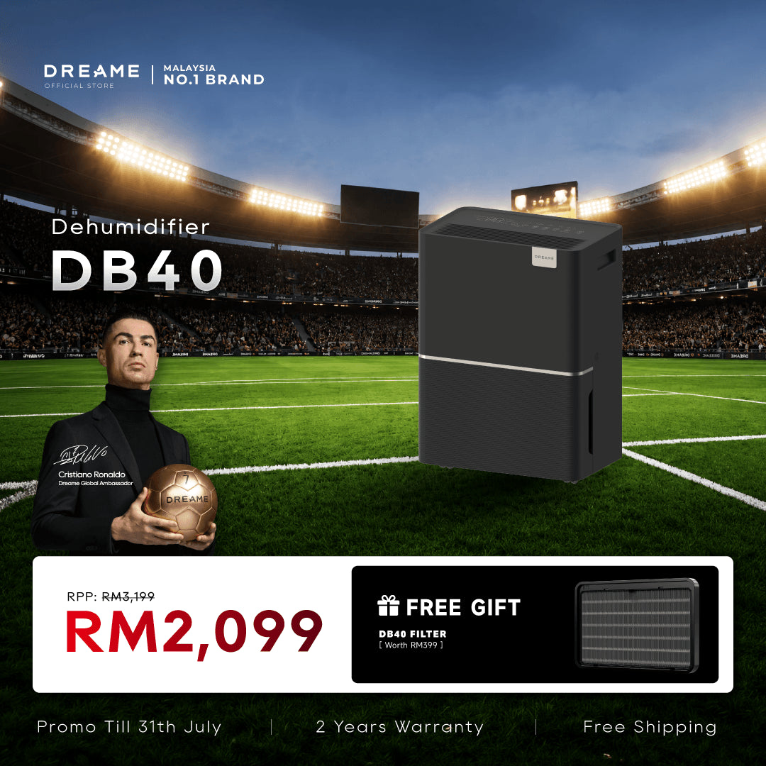Dreame DB40 dehumidifier, dark gray cabinet with front air outlet and control panel