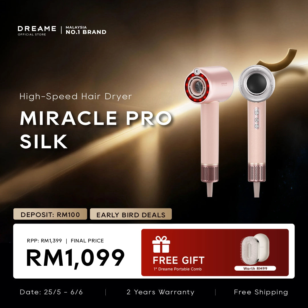 Pink silk hair dryer with circular nozzle and detachable diffuser