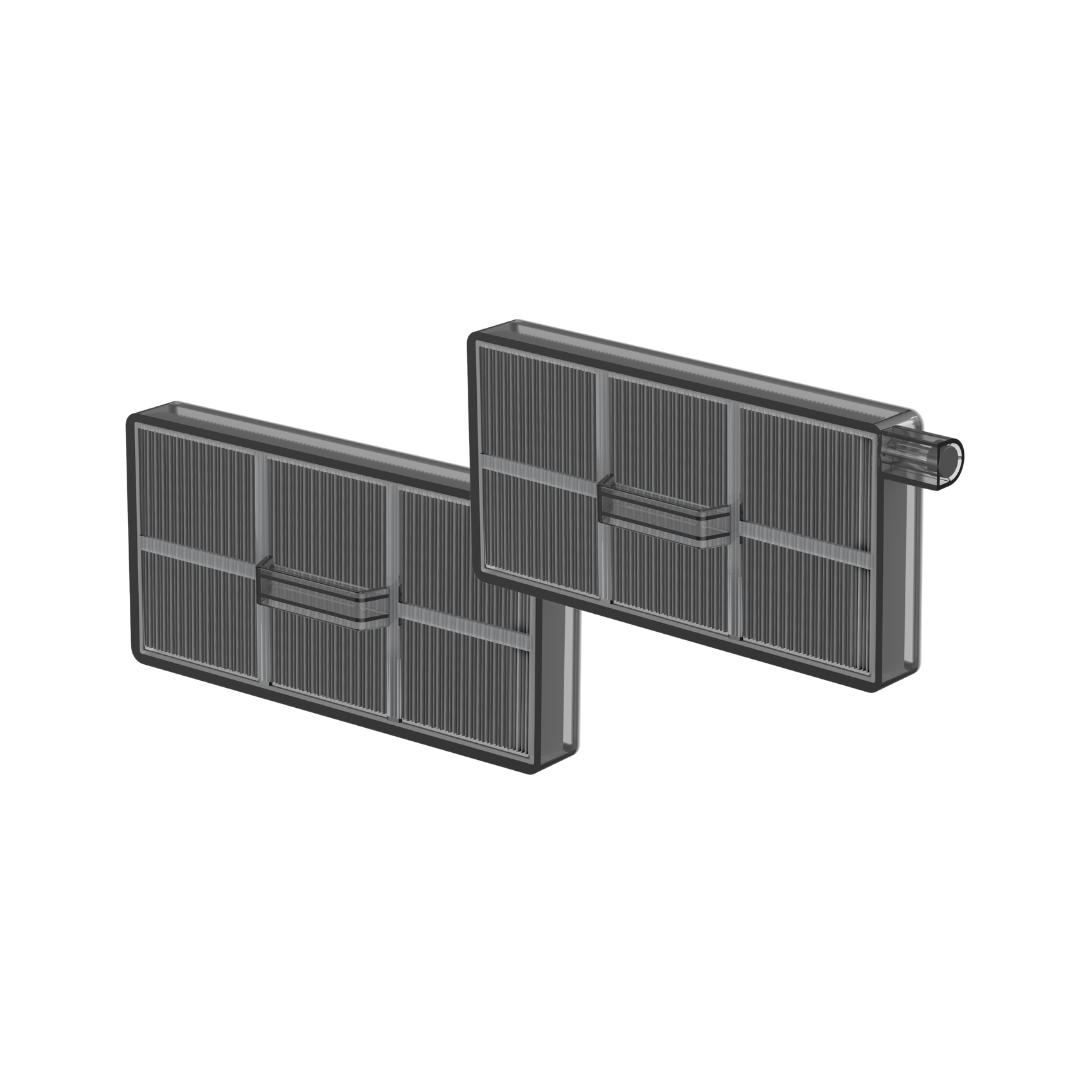 Robot vacuum air filter set, two dark rectangular filter cartridges