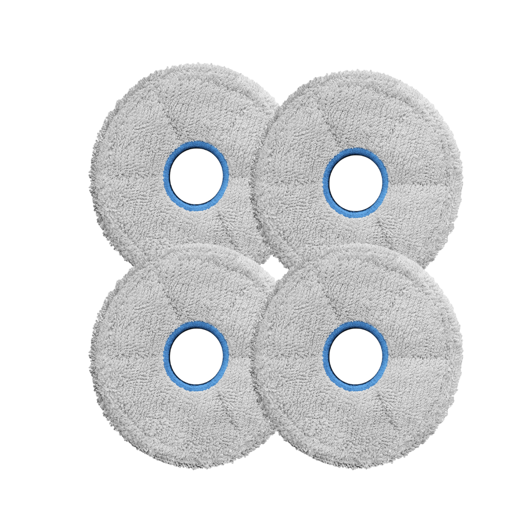 Robot vacuum mop pads set of four, gray textured pads with blue center rings