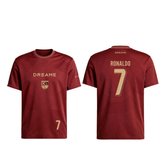 Maroon Ronaldo No.7 soccer jersey, front and back views