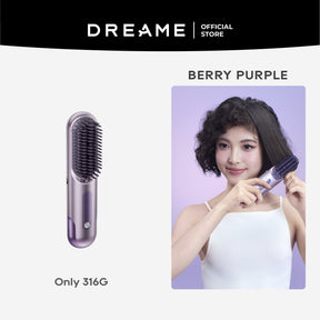 Berry purple hair styler with vented barrel and comb bristles, handheld