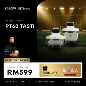 White Dreame Tasti air fryer with two drawers and digital control panel