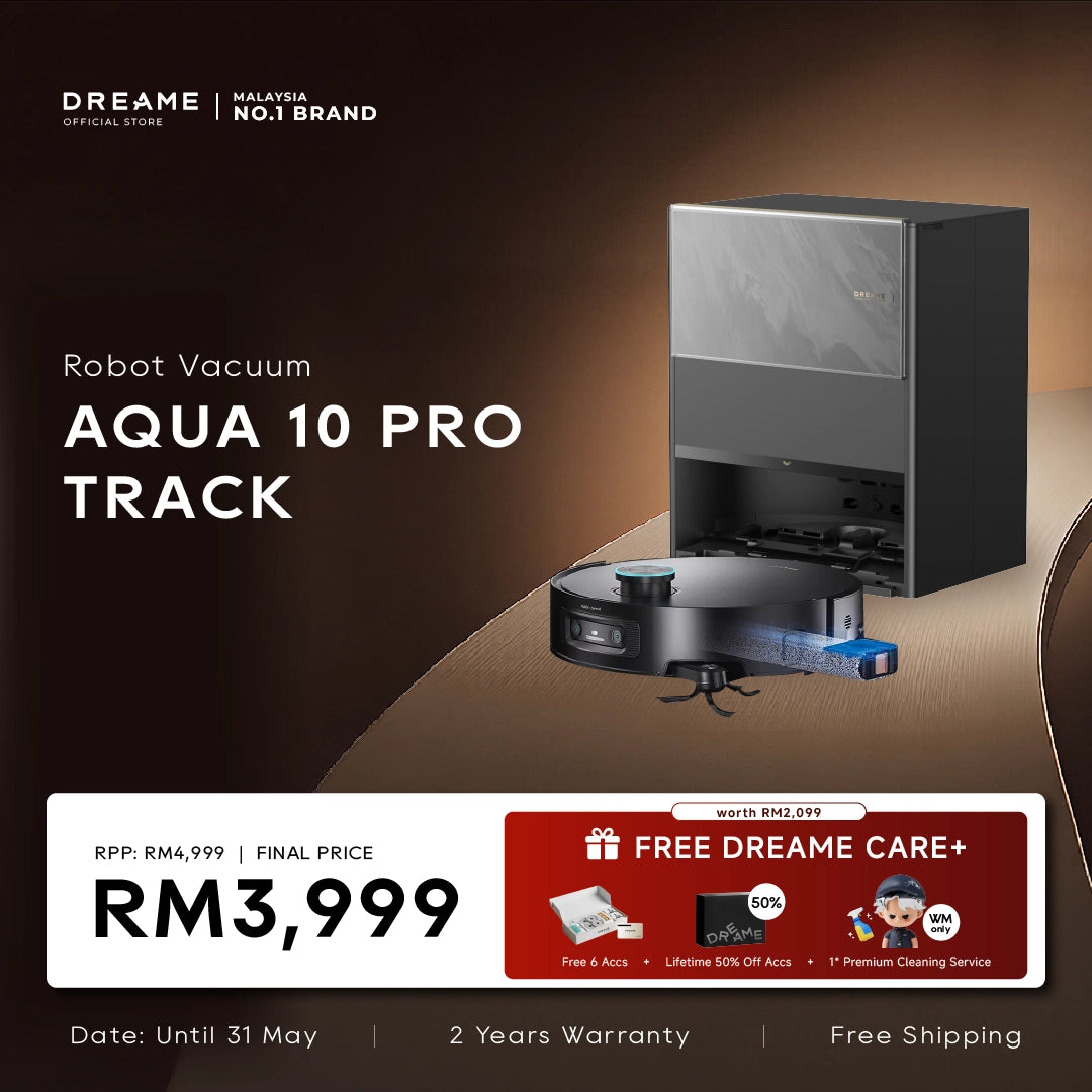 Dreame Aqua 10 Pro Track robot vacuum with docking base and water tank