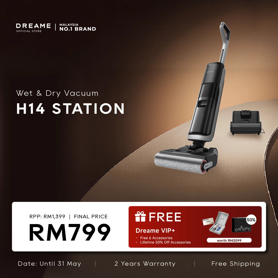 Wet/dry vacuum cleaner station with upright handheld unit, floor brush, and docking base