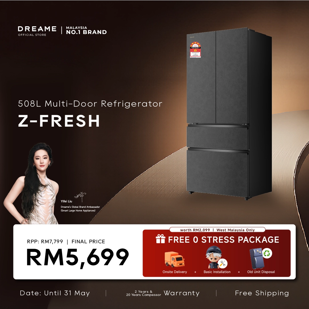 Dark multi-door refrigerator with stacked compartments and front doors