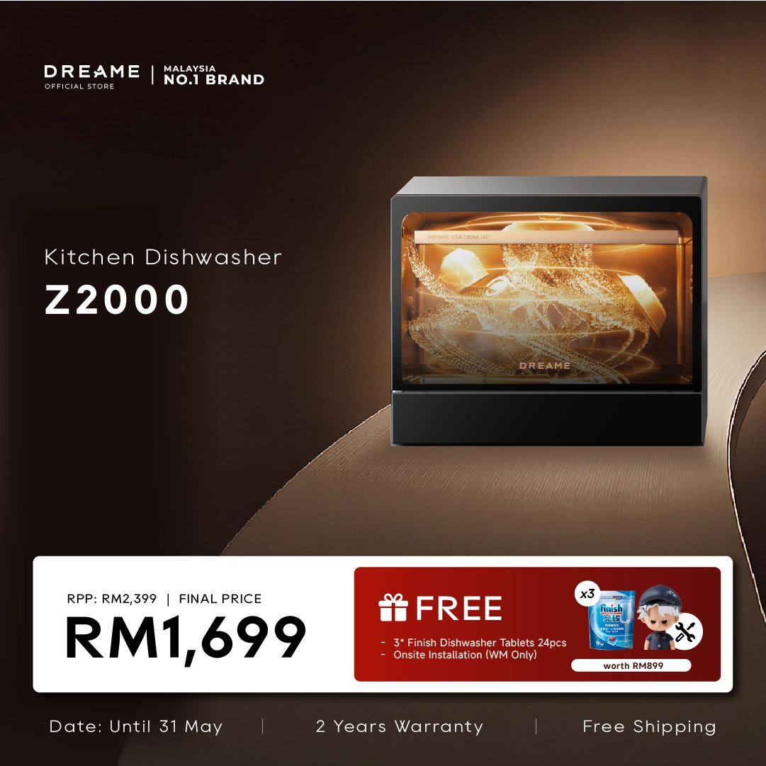 Smart countertop dishwasher with dark front and glass door
