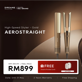 Gold high-speed hair straightener styler with vented attachments, upright view