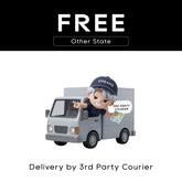 Refrigerator promotion graphic with delivery truck and courier cartoon figure