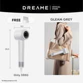 Dreame Gleam high-speed hair dryer in grey with smoothing nozzle