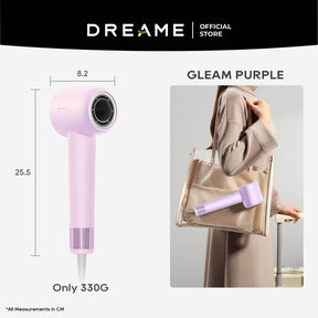 Dreame Gleam high-speed hair dryer in purple angled front view