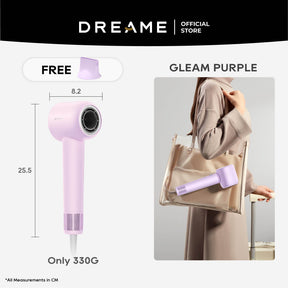 Dreame Gleam high-speed hair dryer in purple with smoothing nozzle
