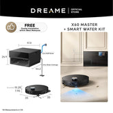 Dreame X60 Master + onsite installation dock and robot vacuum size diagram