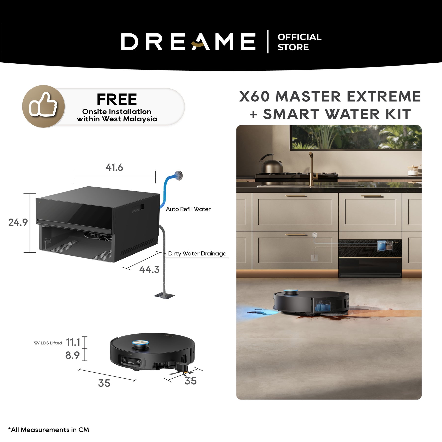 Dreame X60 Master Extreme robot vacuum with smart water kit dock, black and gray
