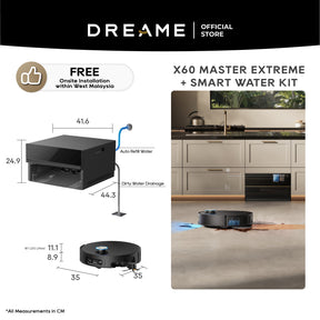Dreame X60 Master Extreme robot vacuum with smart water kit dock, black and gray