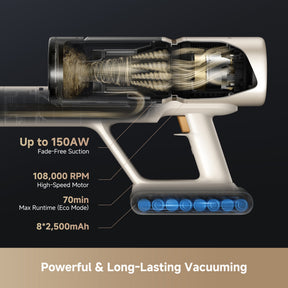 Cordless vacuum cleaner with suction chamber and roller brush cutaway view