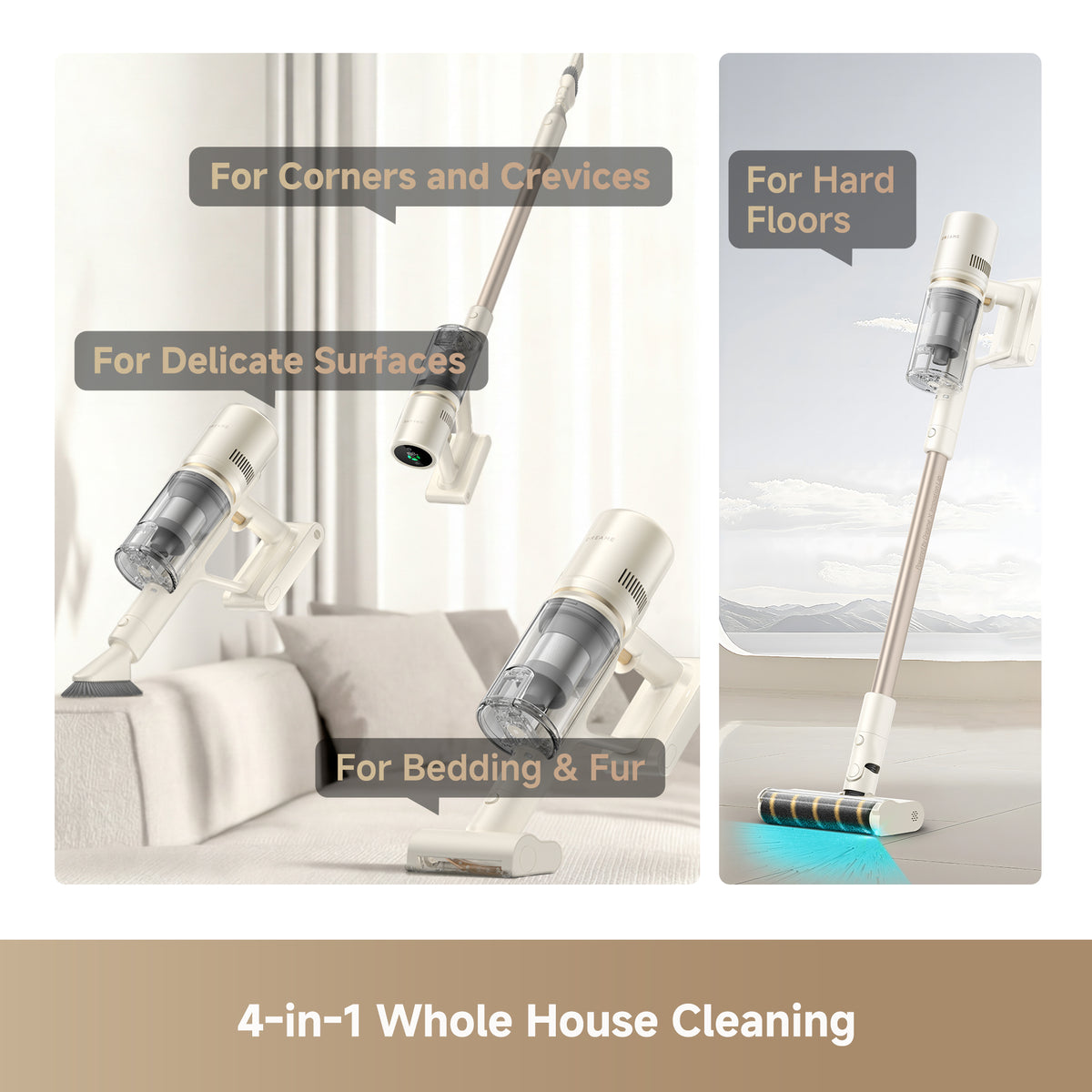Cordless vacuum cleaner with floor head and handheld tool attachments for versatile cleaning