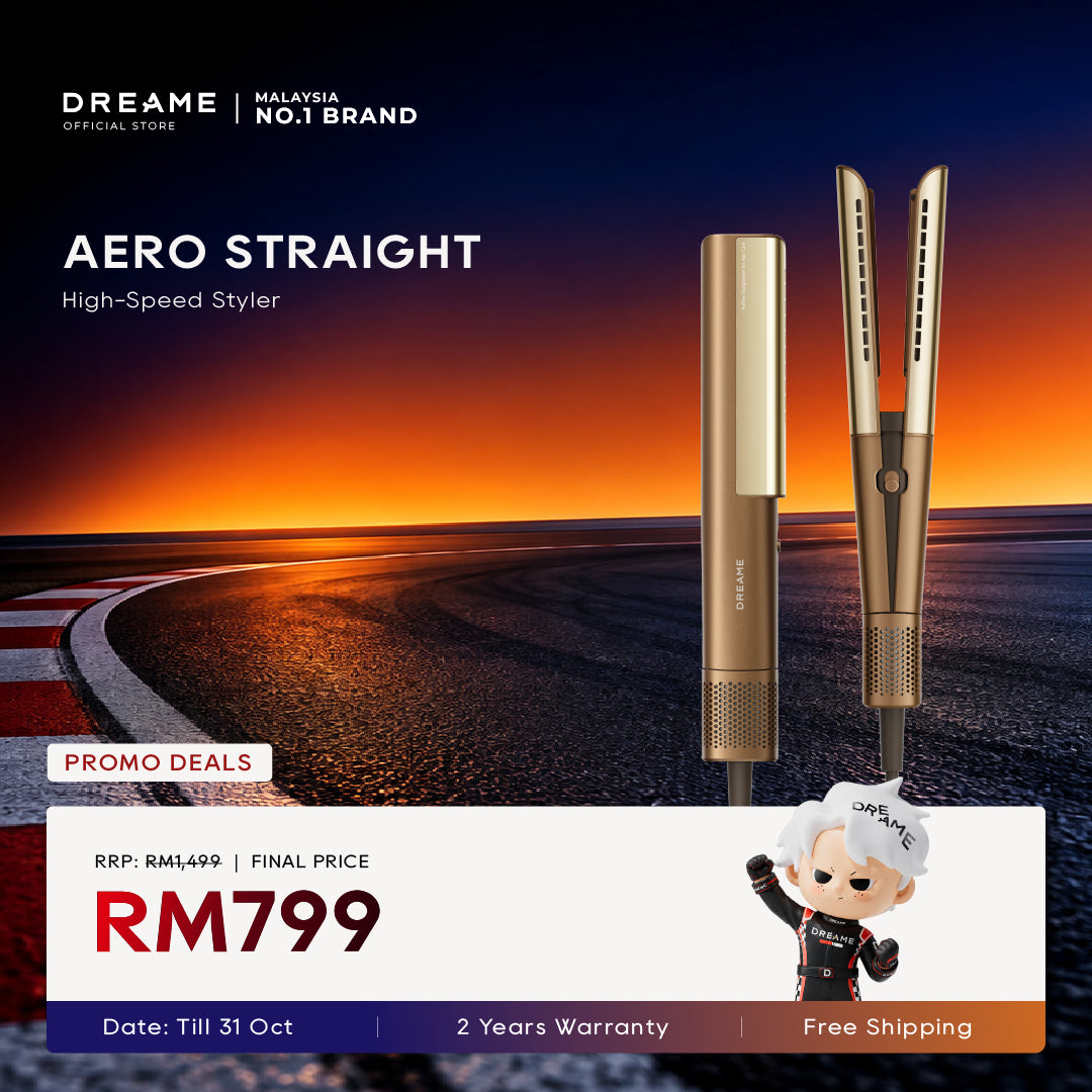 Dreame AeroStraight high-speed hair straightener, gold barrels with cooling vents