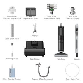 Dreame H14 vacuum parts set: base station, main body, handle, rollers, filters, hoses