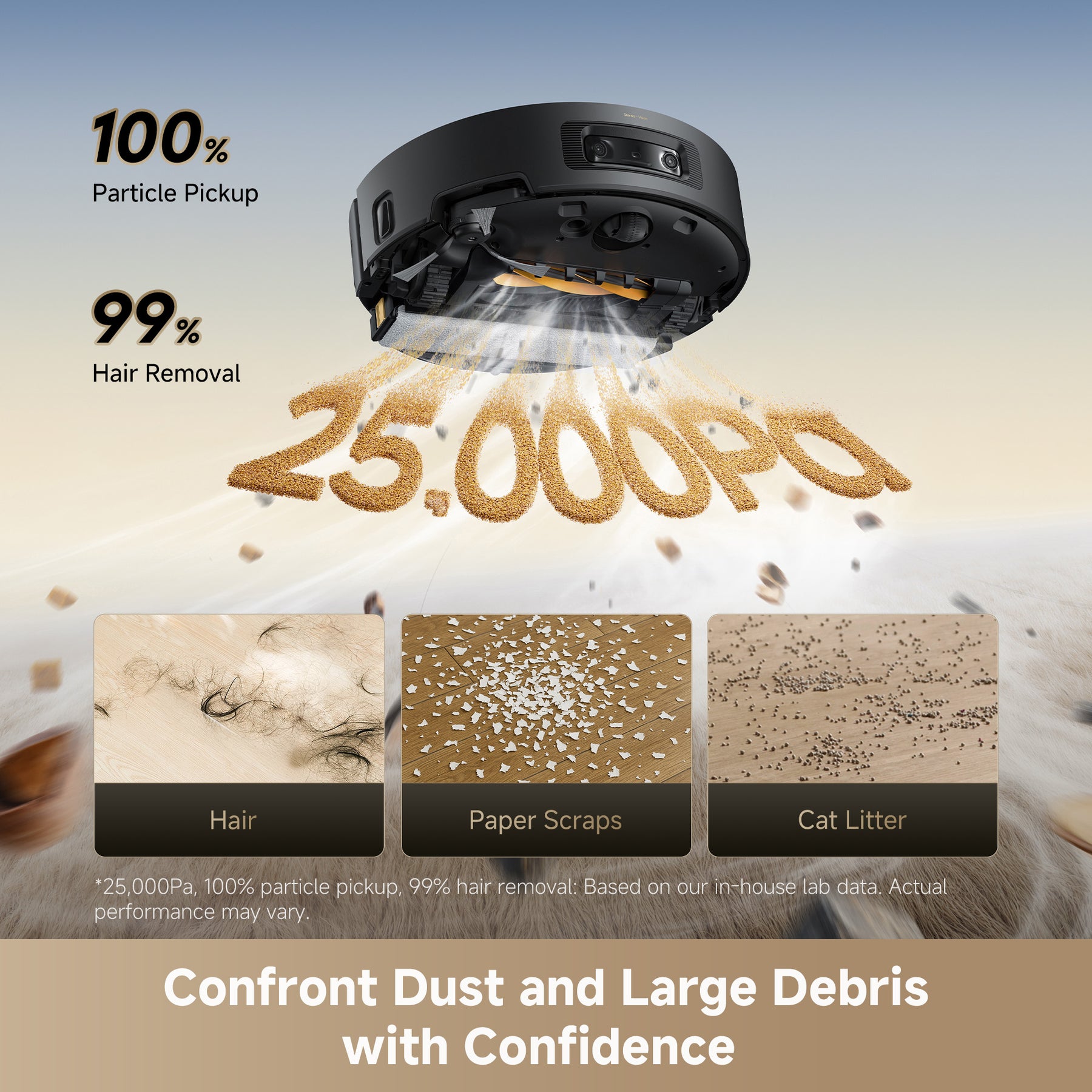 Robot vacuum removing fine dust and debris from the floor surface
