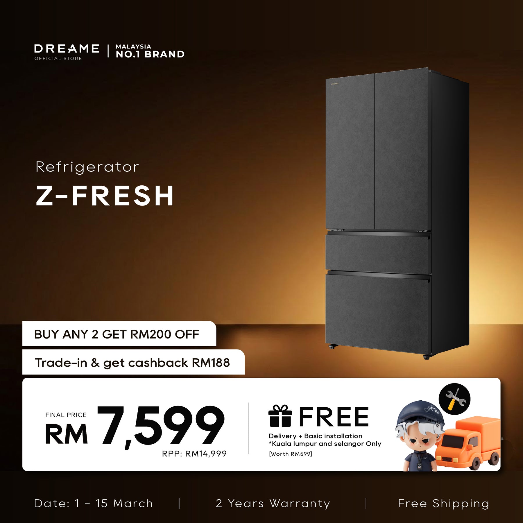 (DEPOSIT ONLY) Dreame Z Fresh Side By Side Refrigerator