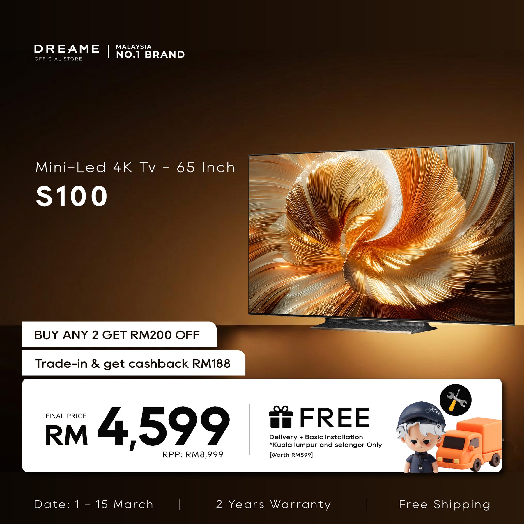 (DEPOSIT ONLY) Dreame S100 Mini-Led 4K Tv - 65 Inch