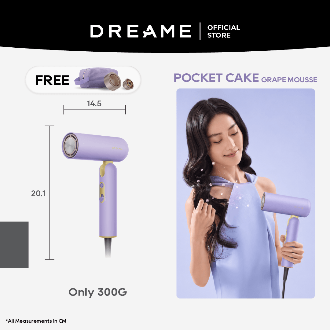 Grape purple pocket high-speed hair dryer with round intake and concentrator nozzle