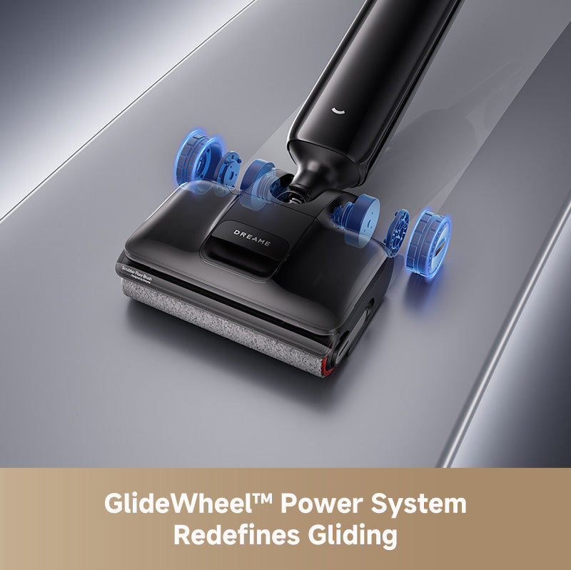 Dreame wet dry vacuum floor head with rotating brush and blue water jets