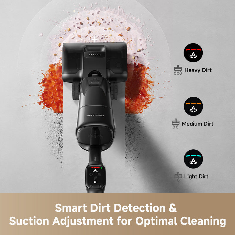 Dreame wet dry vacuum dirt-detection suction adjustment with brush head