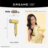 Compact handheld hair dryer, lemon yellow with round front concentrator