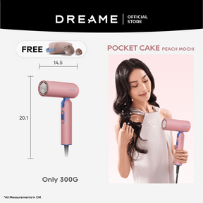 Peach pink pocket high-speed hair dryer with round intake and concentrator nozzle